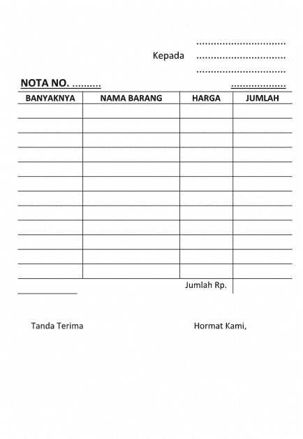 contoh nota kontan kosong