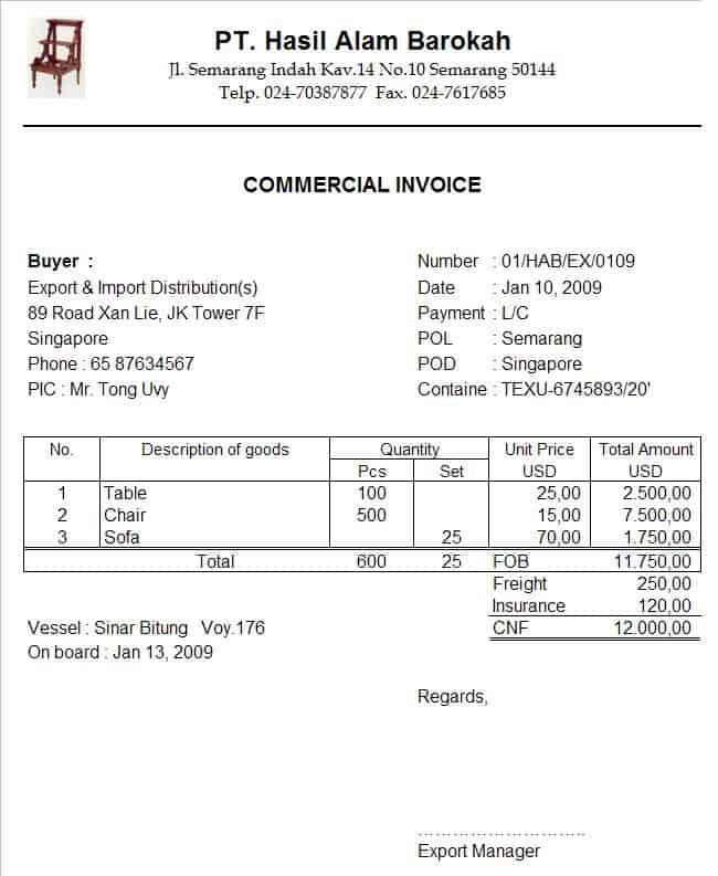 contoh commercial invoice 2