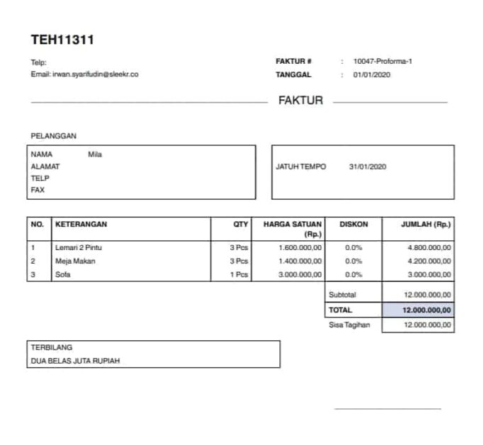 Contoh Faktur Penjualan Yang Bisa Dibuat Pada Aplikasi Mekari Jurnal