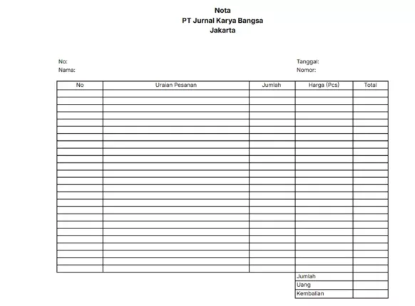 template nota kosong mekari jurnal