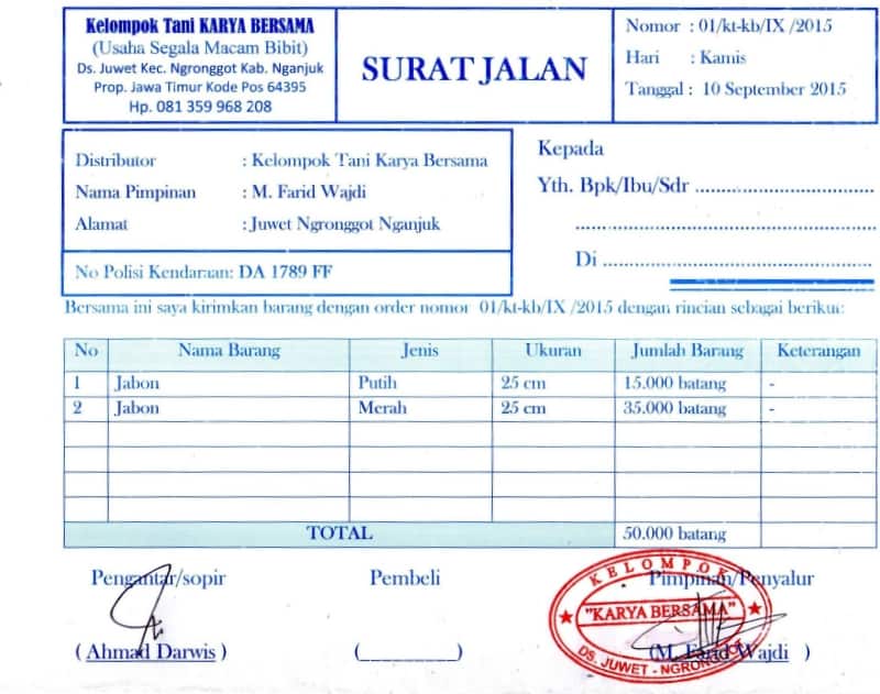 contoh surat jalan usaha pertanian