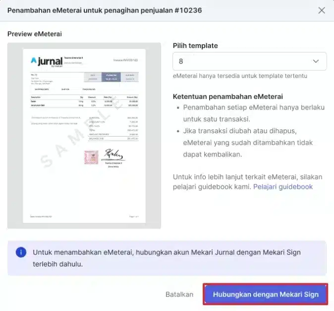 cara mengintregasikan mekari jurnal dan mekari sign untuk penggunaan e-meterai