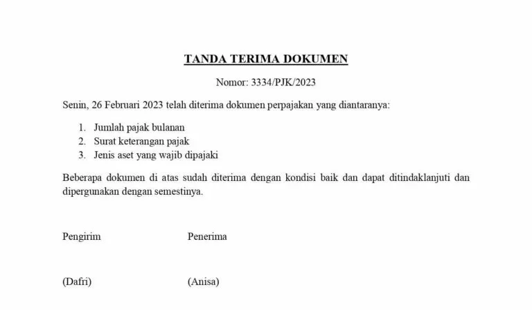 Contoh surat tanda terima dokumen untuk pajak