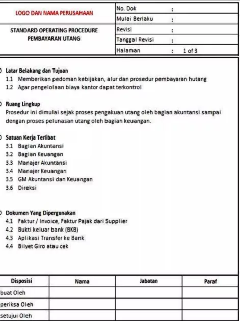 contoh sop keuangan perusahaan jasa