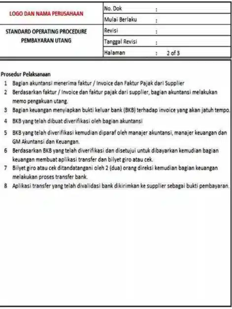 contoh sop keuangan perusahaan