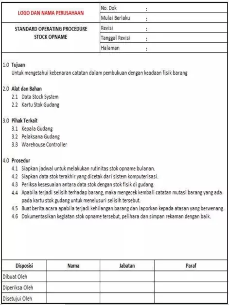 contoh sop keuangan perusahaan jasa