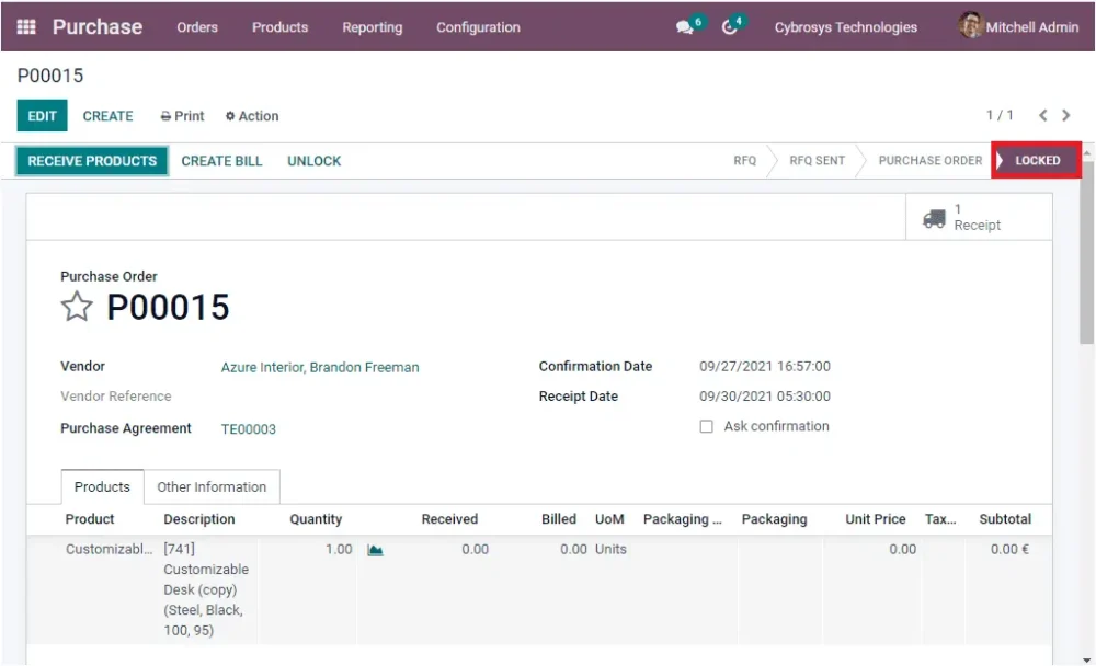 odoo software purchase order