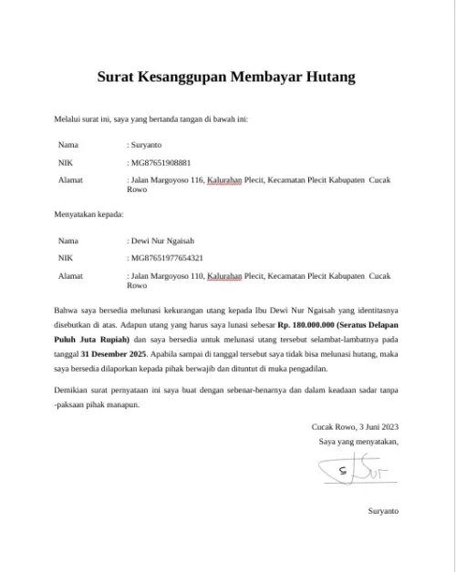 contoh surat sanggup atau nota yang dapat diuangkan