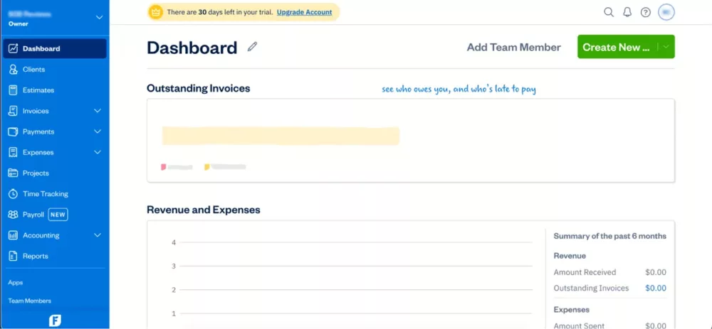 tampilan fitur pada freshbooks