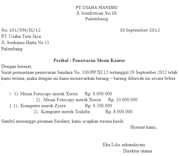 Surat Niaga Permintaan Penawaran