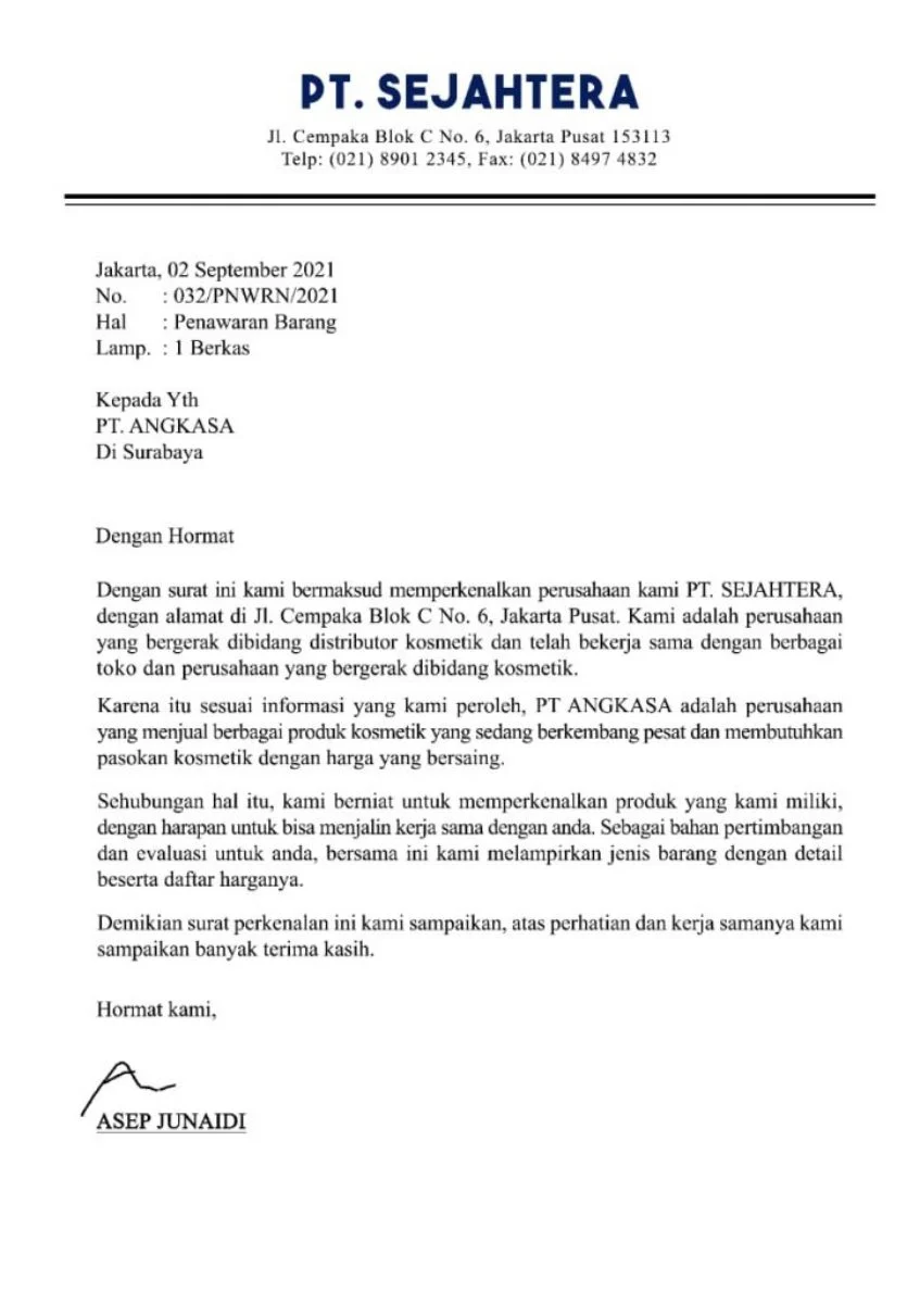 Surat Niaga Penolakan Penawaran