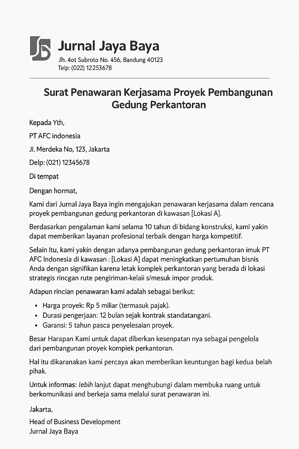 Contoh gambar surat penawaran bisnis