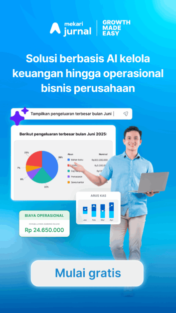 Mekari Jurnal solusi AI untuk pengelolaan keuangan perusahaan, pemantauan cash flow, laporan pengeluaran, dan operasional bisnis dengan fitur mulai gratis