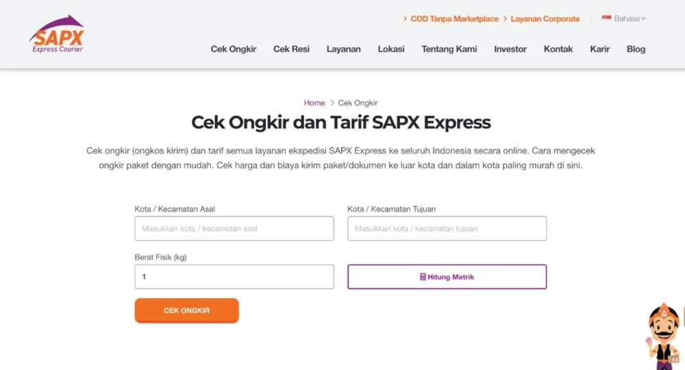 cara mengecek ongkir sapx express