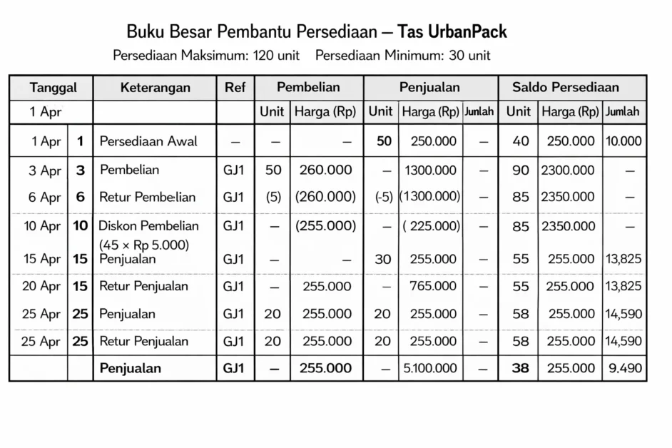 contoh format tabel buku besar pembantu persediaan