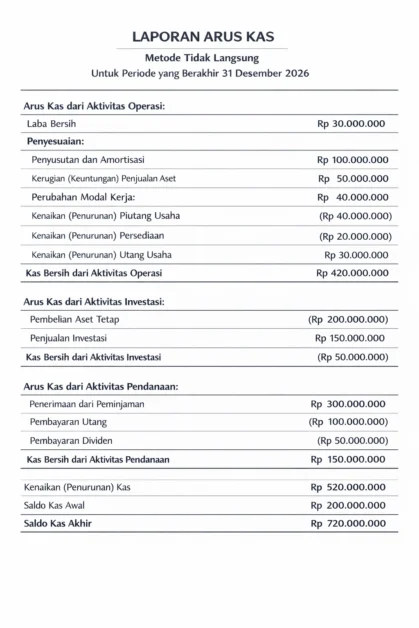 Contoh format metode arus kas tidak langsung
