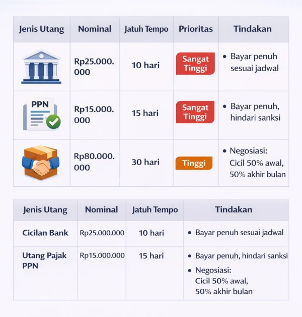 tabel prioritas pembayaran utang jangka pendek bisnis